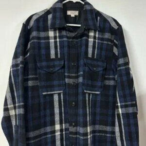 Wallace and Barnes Wool Blend Shirt Jacket Shacket Size Large Blue Plaid Flannel